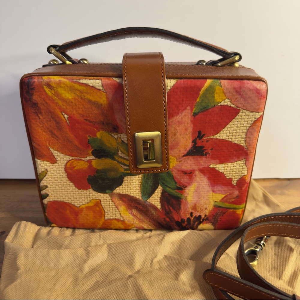 Patricia Nash Floral Satchel Crossbody with Brown Accents and Dust Bag